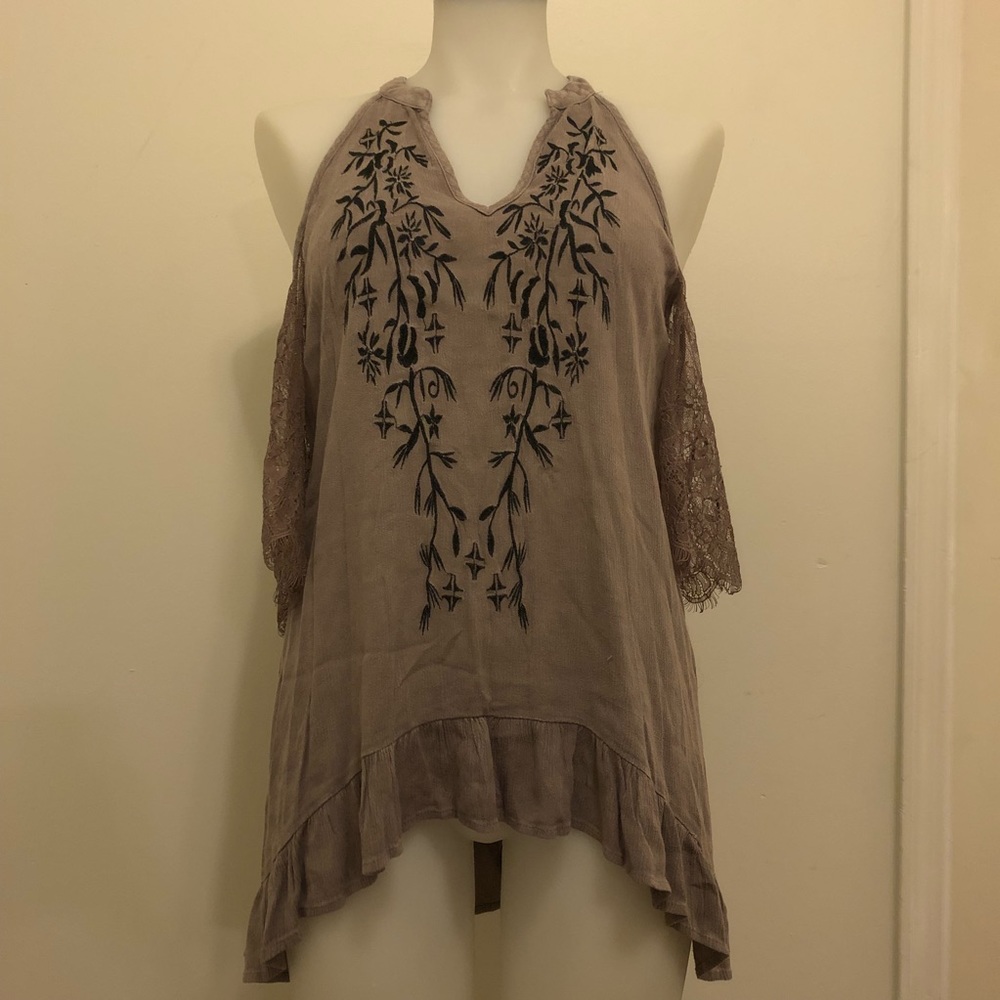 Gimmicks Cold Shoulder Brown Floral Detail Size M